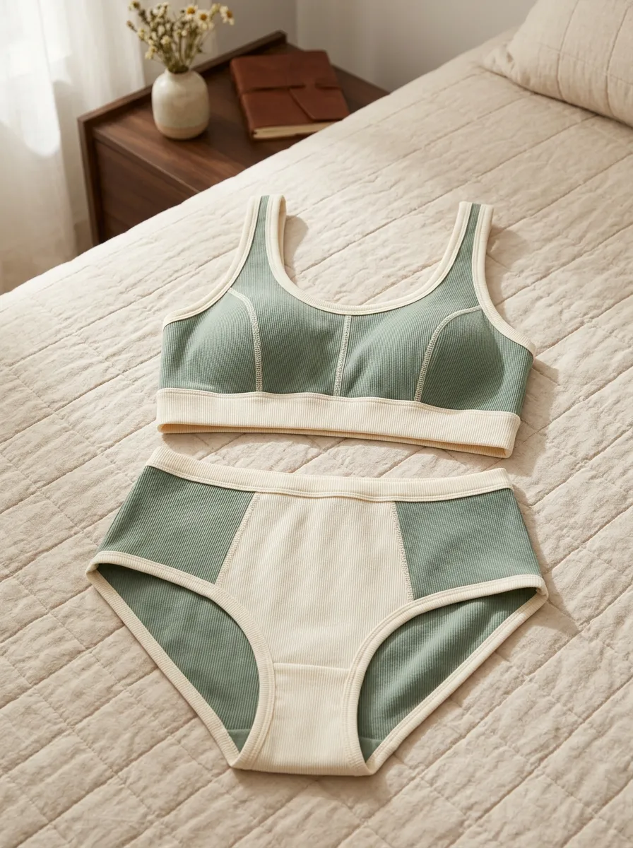 Women's Ribbed Colorblock And Ribbed Textured Lingerie Set