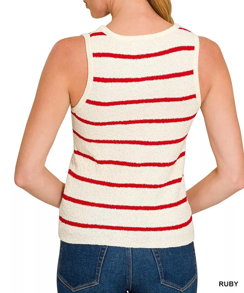 Round Neck Stripe Knit Tank Top