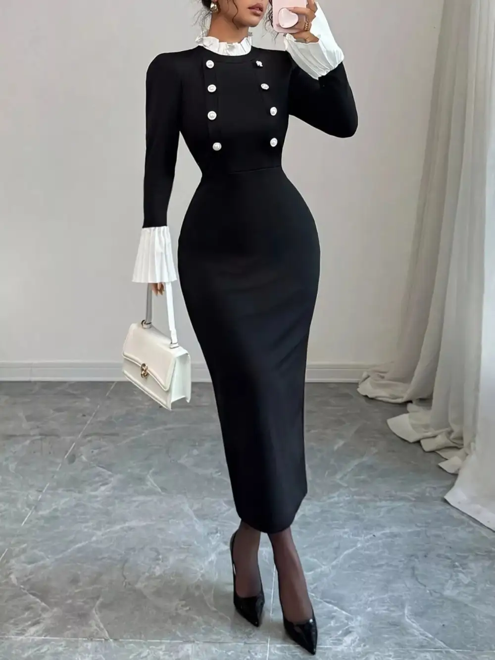 Relaxed Shape Long Sleeve Midi Dress