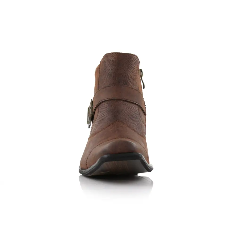 Faux-Leather Embossed Pointed-Toe Chelsea Boots