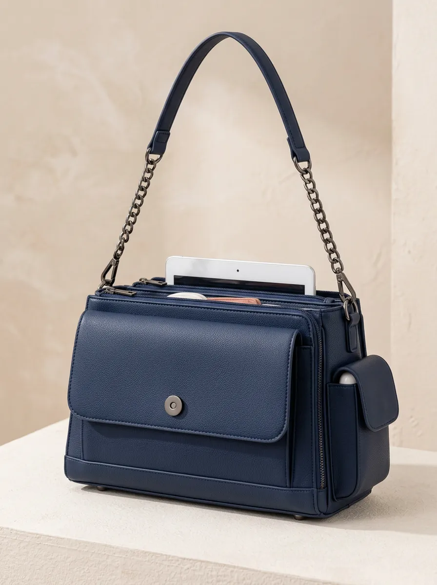 Worn-In Charm Chain-Accent Organizer Crossbody Bag