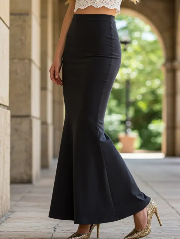 Pleated Hip Maxi Skirt