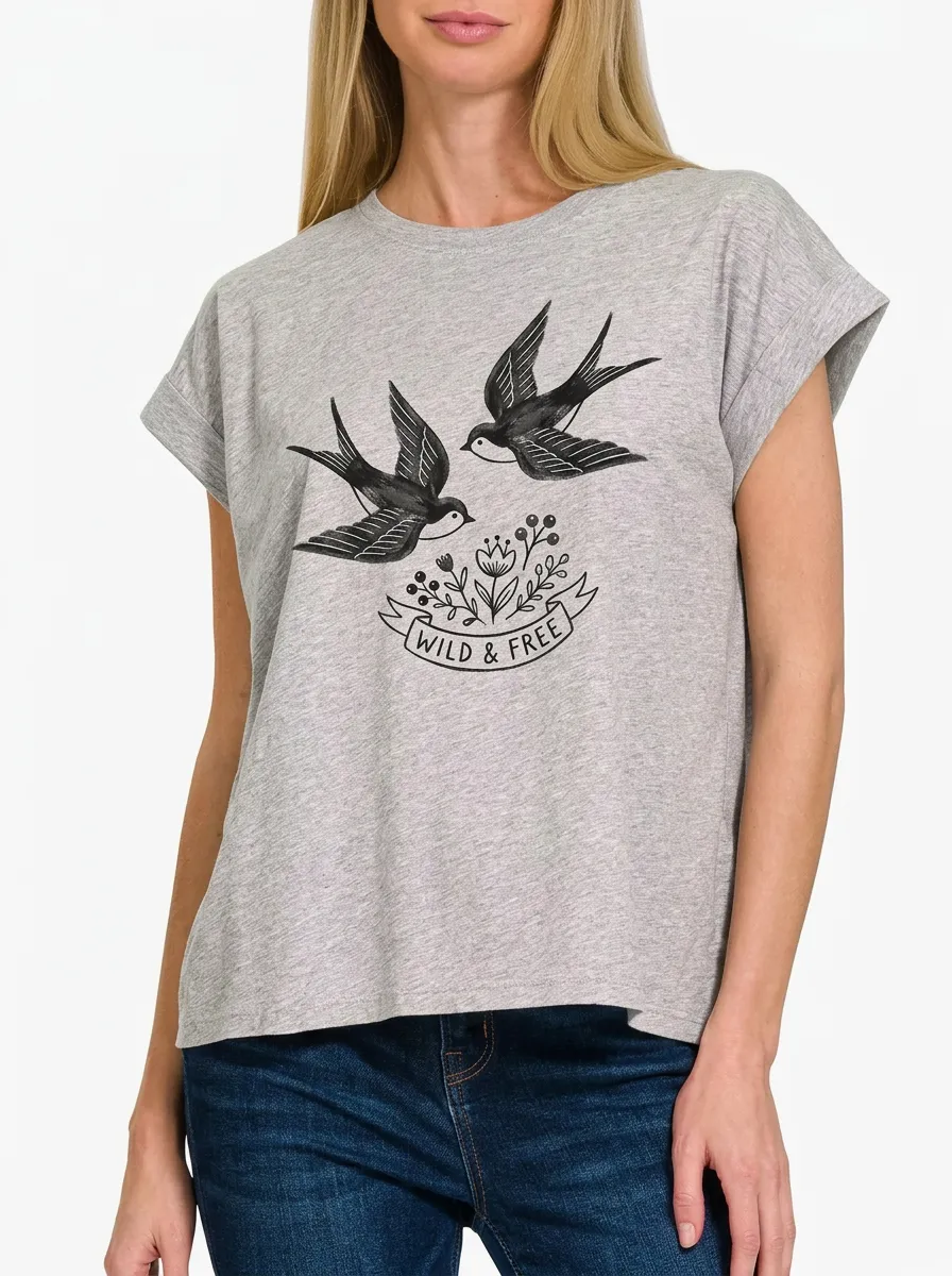 Women's Nature Wild & Free Swallow Bird Graphic T-Shirt