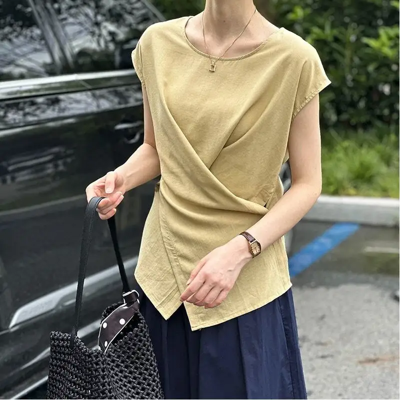 Cozy Casual Crossover Asymmetrical Short Sleeve Shirt