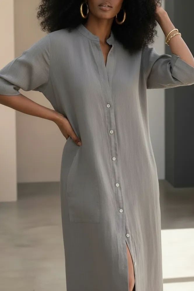 Simple Button Detail Shirt Dress