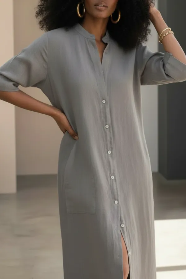 Simple Button Detail Shirt Dress