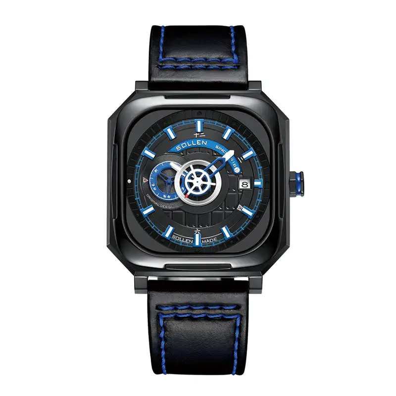 Sollen SL322 Men's Square Automatic Mechanical Watch - 40x41mm Stainless Steel Case Sapphire Crystal Miyota 8217 24H Subdial Leather Strap Wristwatch