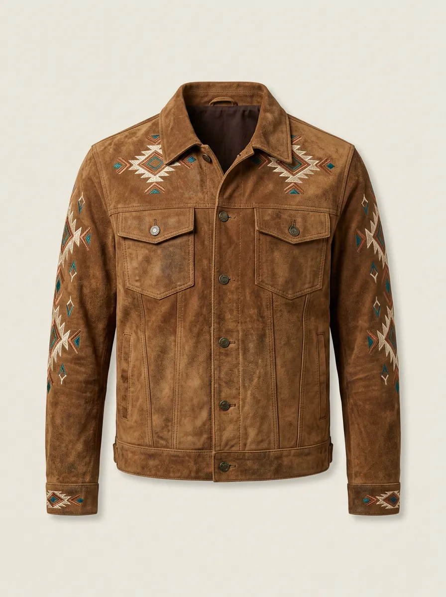 Men's Suede Embroidered Trucker Jacket