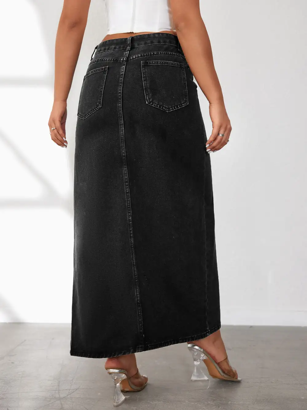 Denim Side Slit Skirt