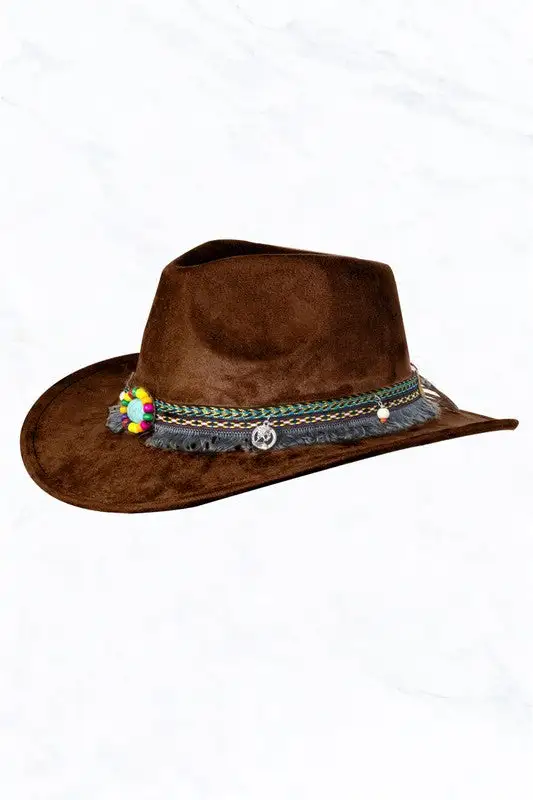 Suede Regular Cowboy Fedora Hat with Native Belt