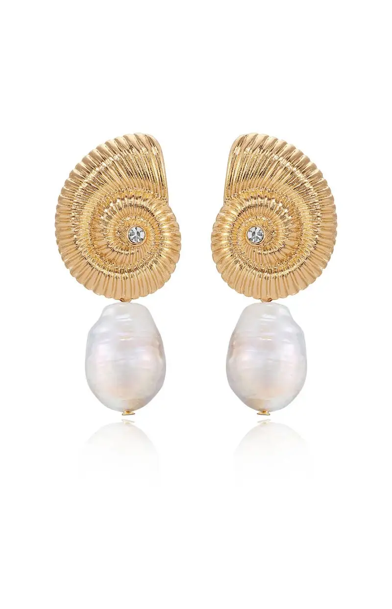 Ettika Nautilus Shell Freshwater Pearl Dangle Earrings