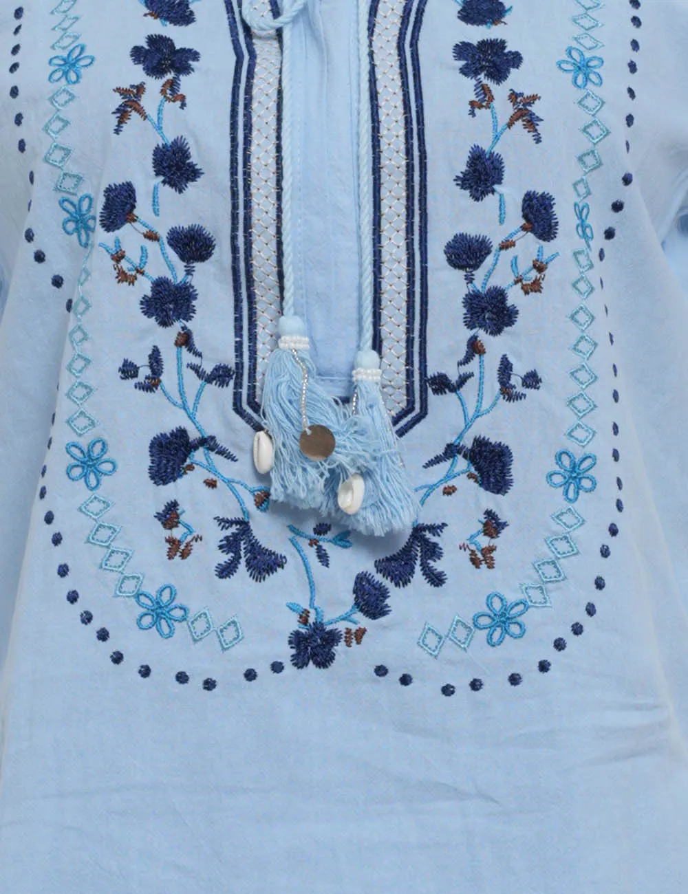 Boho Embroidery Pullover Blouse Shorts Two Piece Set