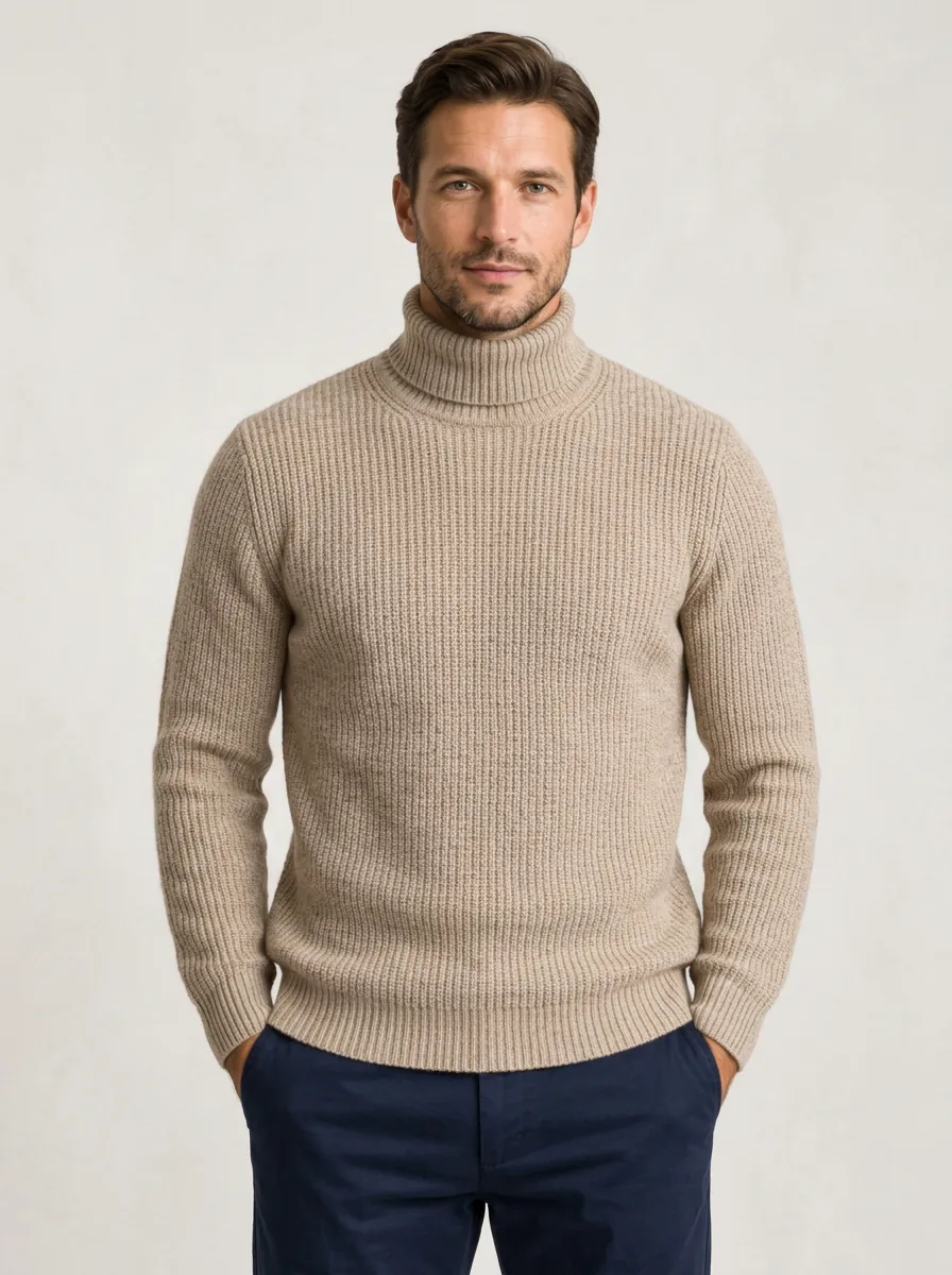 Men's Casual Layer Ribbed Knit Turtleneck Sweater