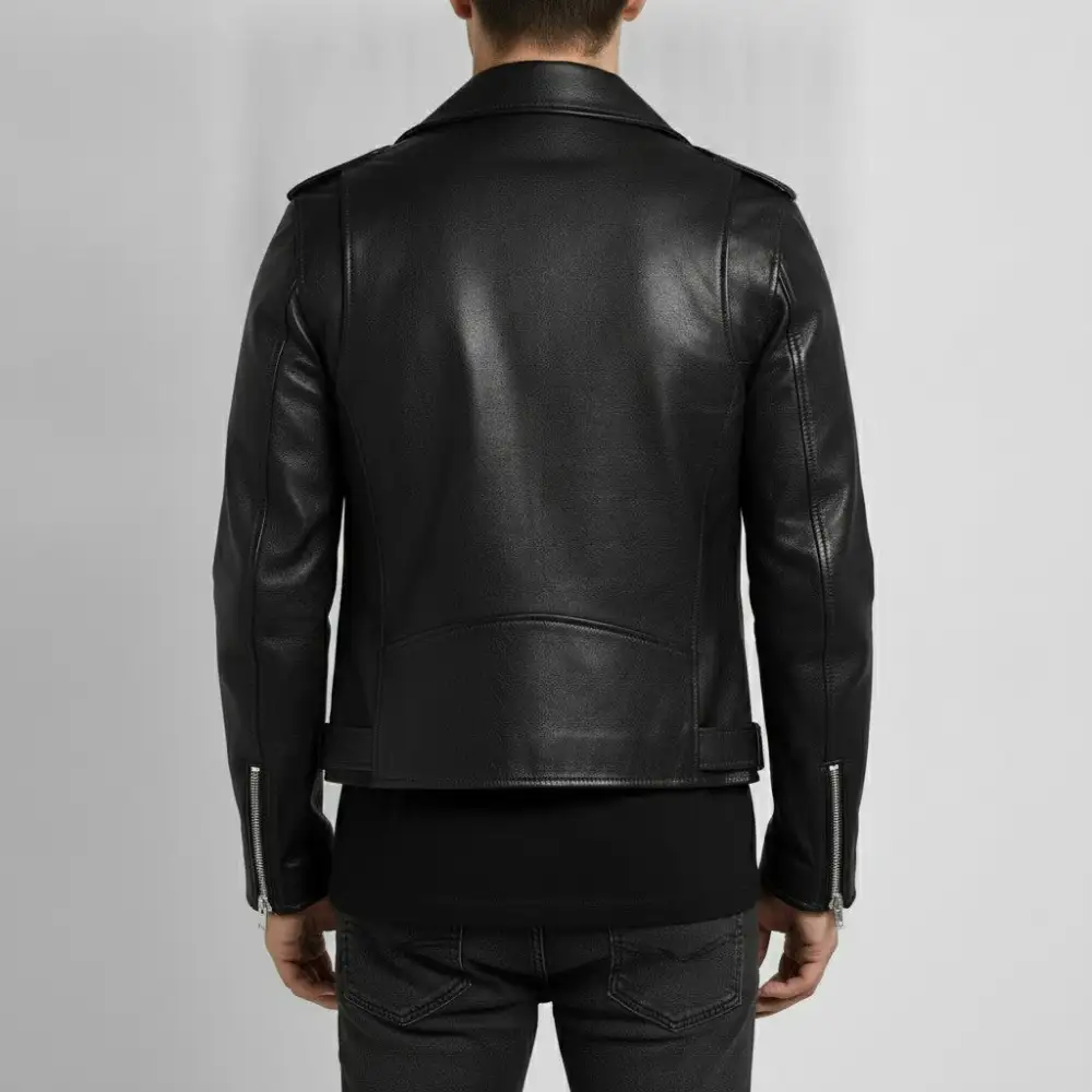 Modern Leather Biker Motorcycle Belted Jacket