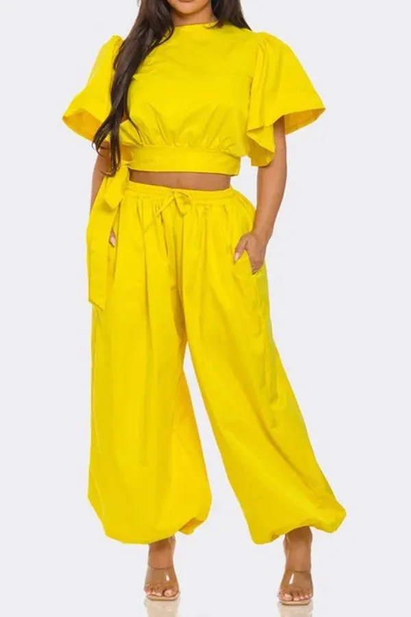 Lace Harem Drawstring Pant Set