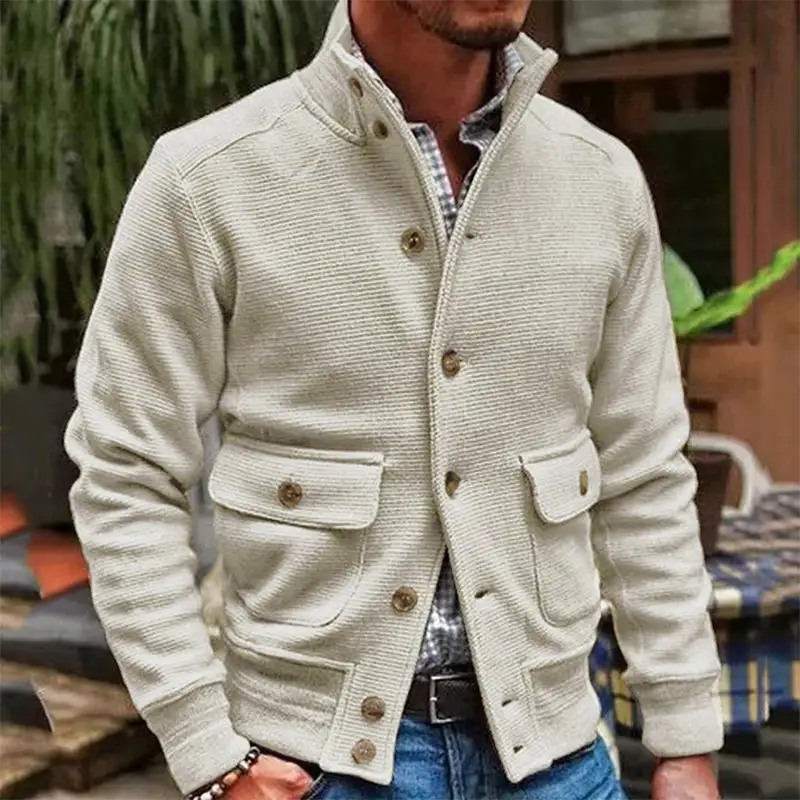 Textured Zip Band Collar Jacket