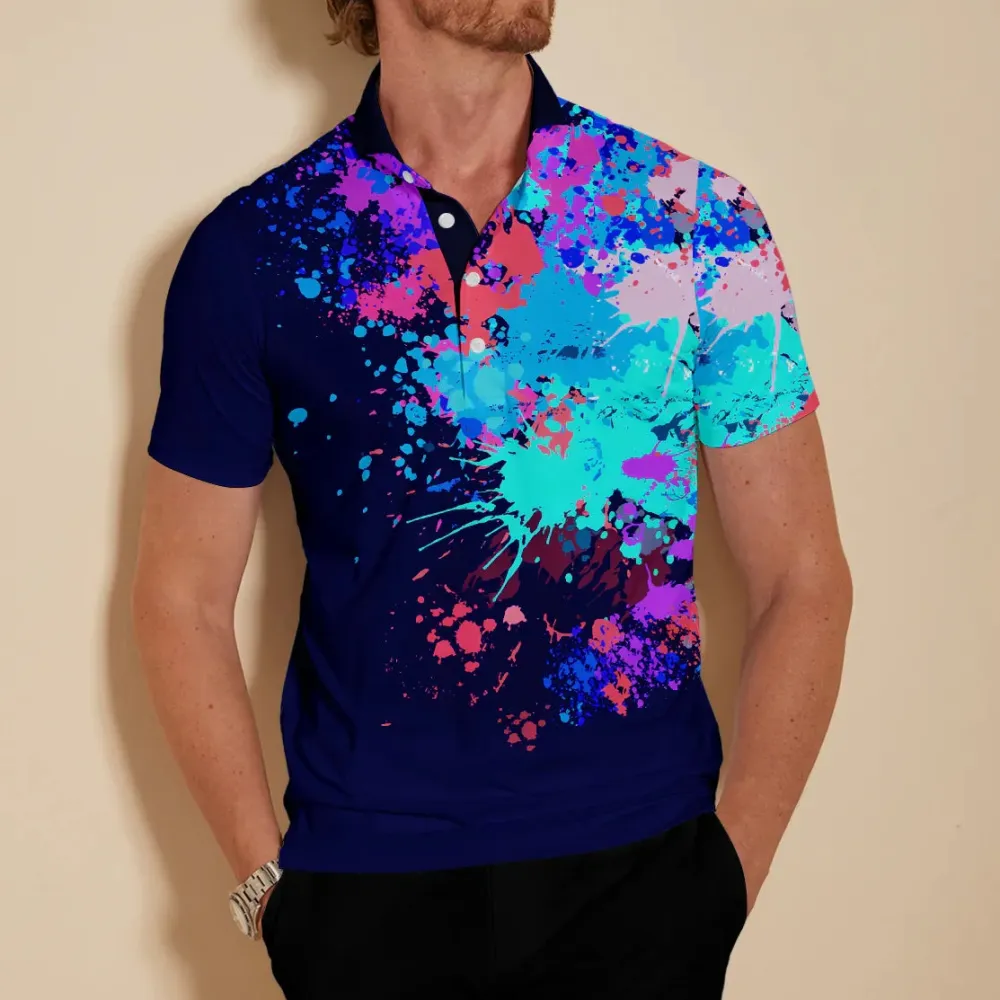 Layered Performance Short Sleeve Button Up Polo Shirt