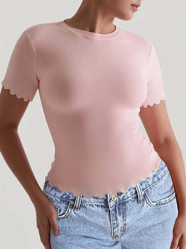 Short Sleeve Slim Fit Round Neck Polyester T-Shirt