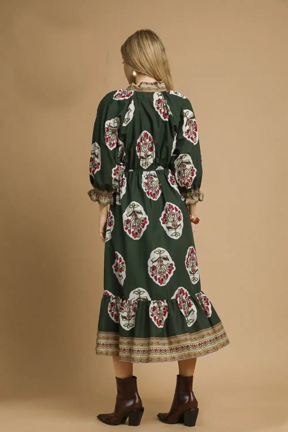 Classic Floral Ruffle Detail Balloon Sleeve Dress