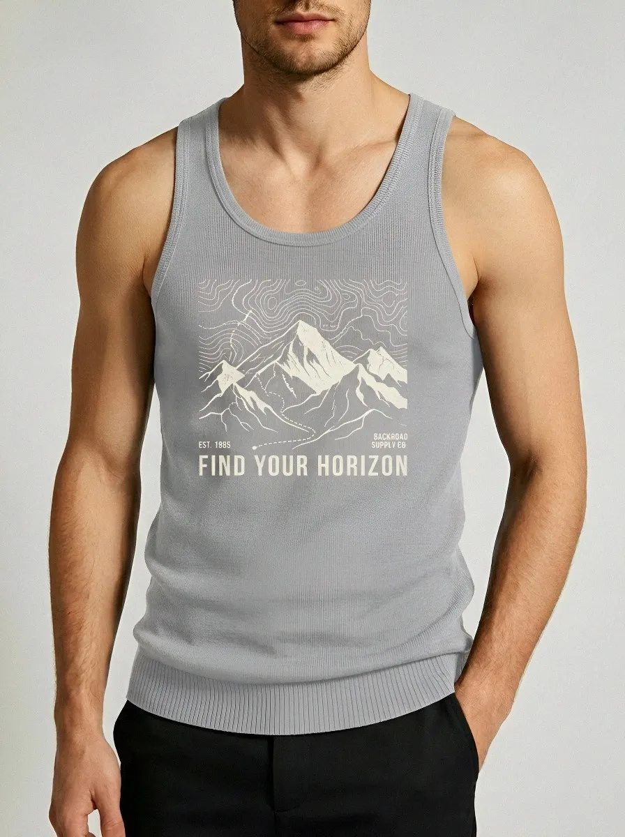 Men's Hiking Adventure Mountain Topographic Printed Tank Top