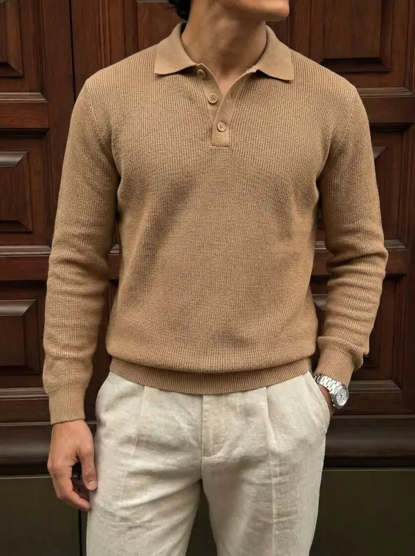 Easygoing Knit Polo Collar Sweatershirt