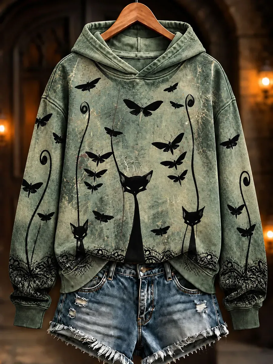 Women'S Halloween Cat Art Regular Sweatshirt