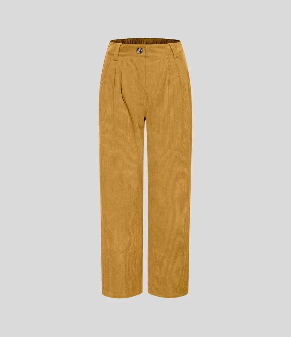 Mid Rise Button Zipper Side Pocket Corduroy Casual Pants
