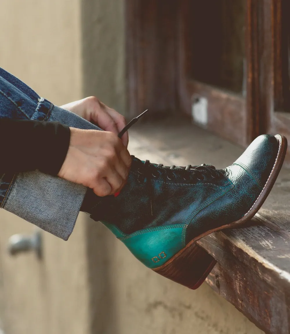 Cap-Toe Side-Zip Lace-Up Boots