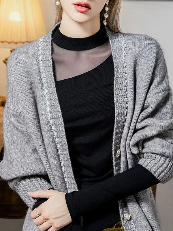 Long Sleeve Curve Fit Asymmetric Sheer Front Slit Panel Detail Round Neck T-Shirt