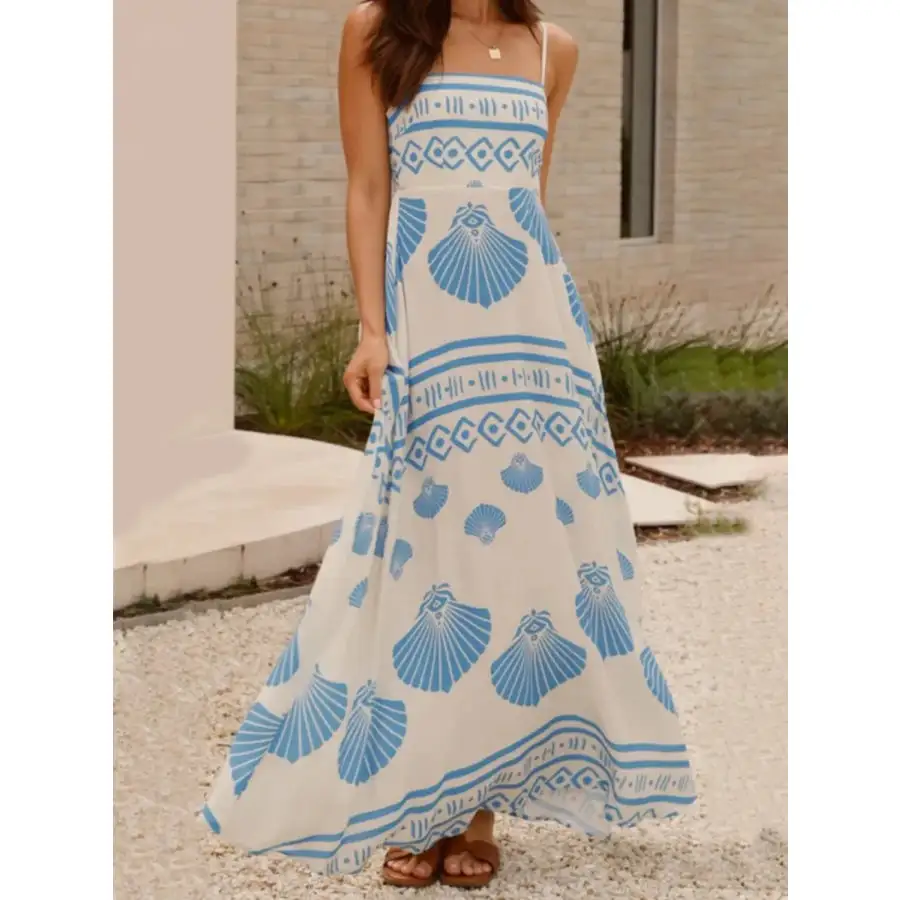 Seashell Print Spaghetti Strap Maxi Dress