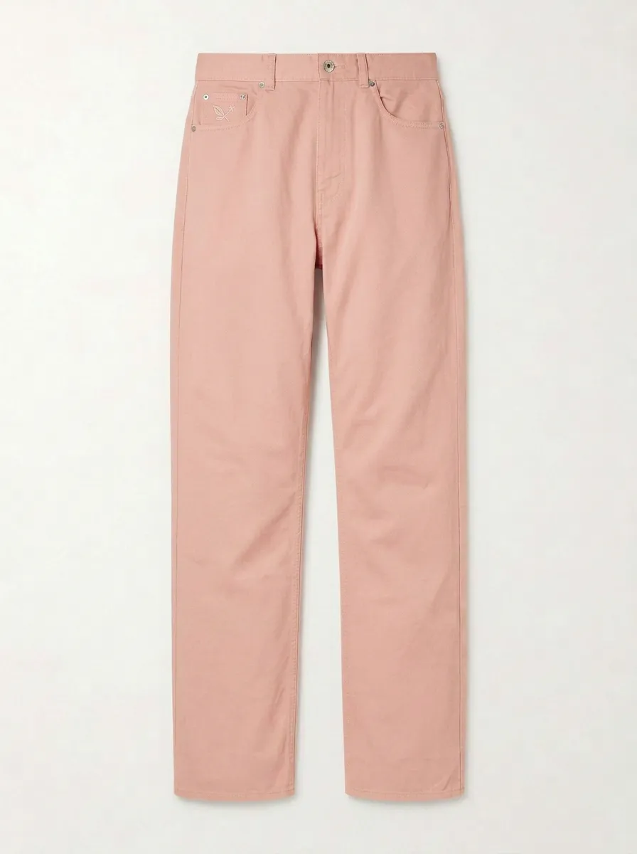 Woen's Minimalist Floral Embroidered Mid-Rise Straight Leg Pants