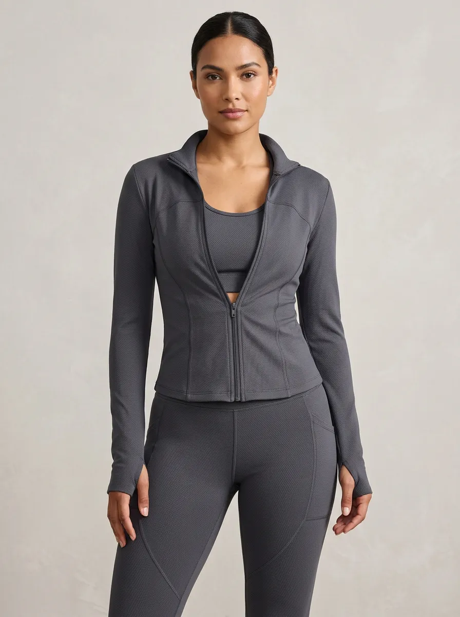 Utility Textured Detail Zip Detail Street Style Women's Three Piece Activewear Set