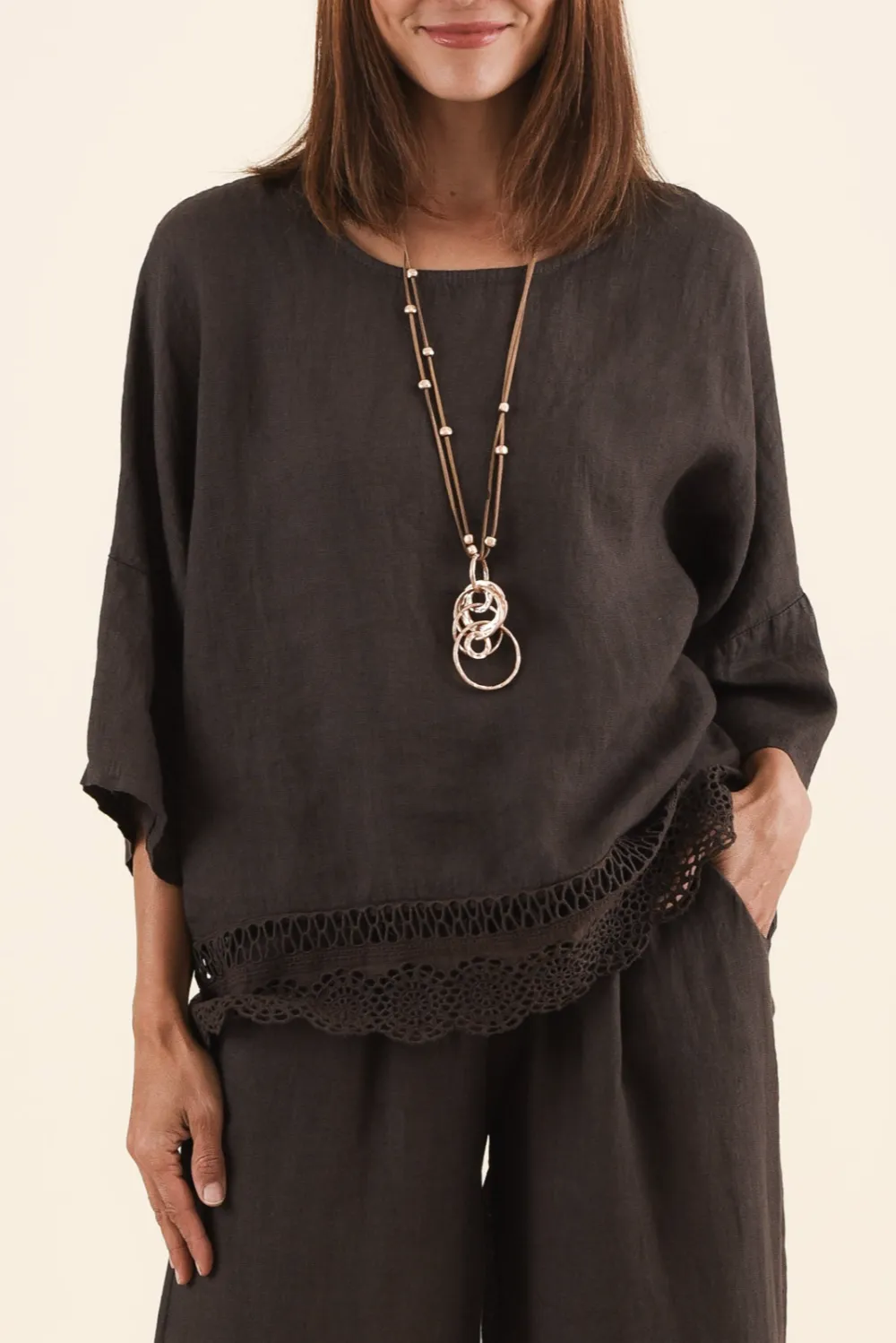 Linen Embroidered Relaxed Fit Boxy Fit Top