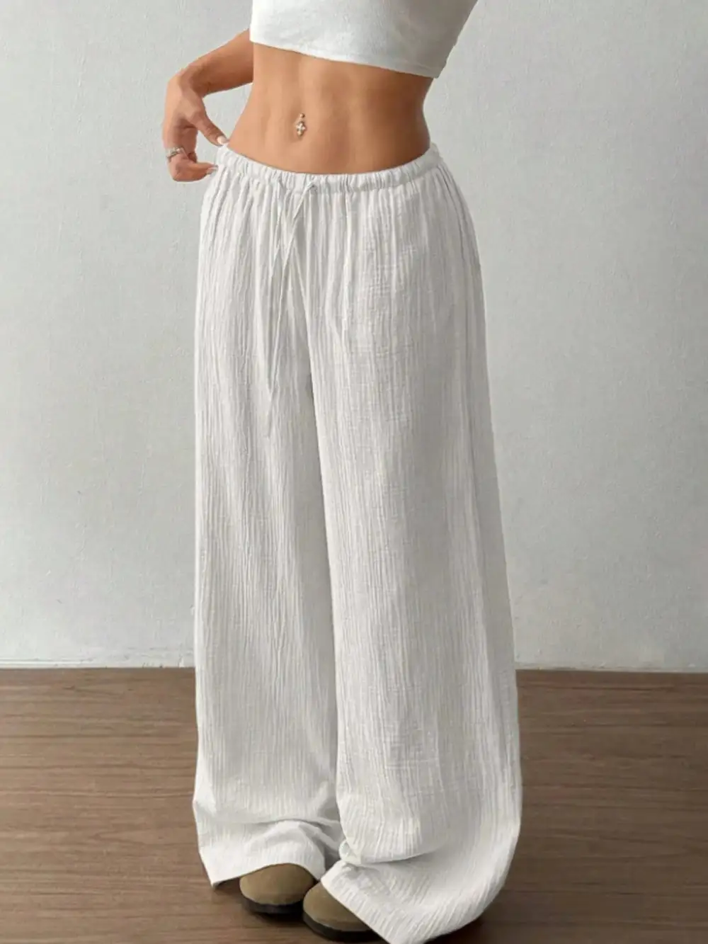 Polished Wide Leg Drawstring Pants