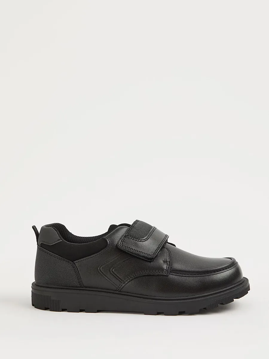 Black Leather Strap Moccasin School Shoes