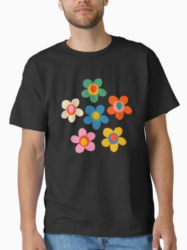 Lady's colorful small flower crew-neck short-sleeved T-shirt