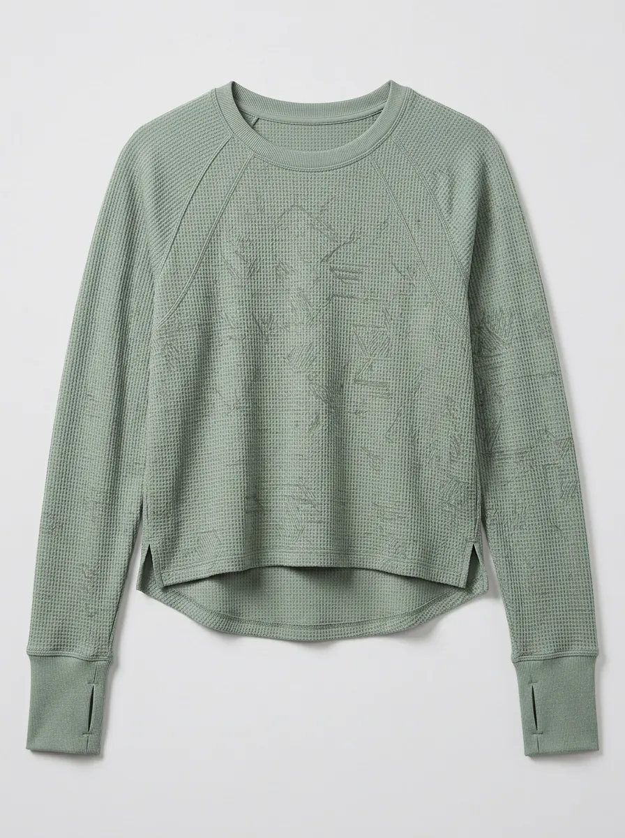 Women's Studio Athletic Waffle Knit Thumbhole Printed Top