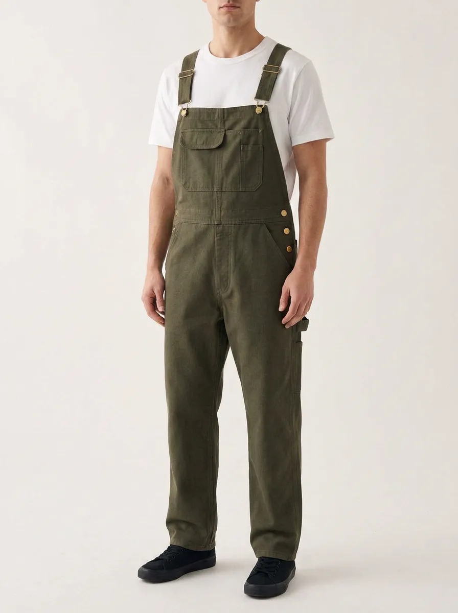 Men's Casual Olive Green Cotton Canvas Bib Overalls
