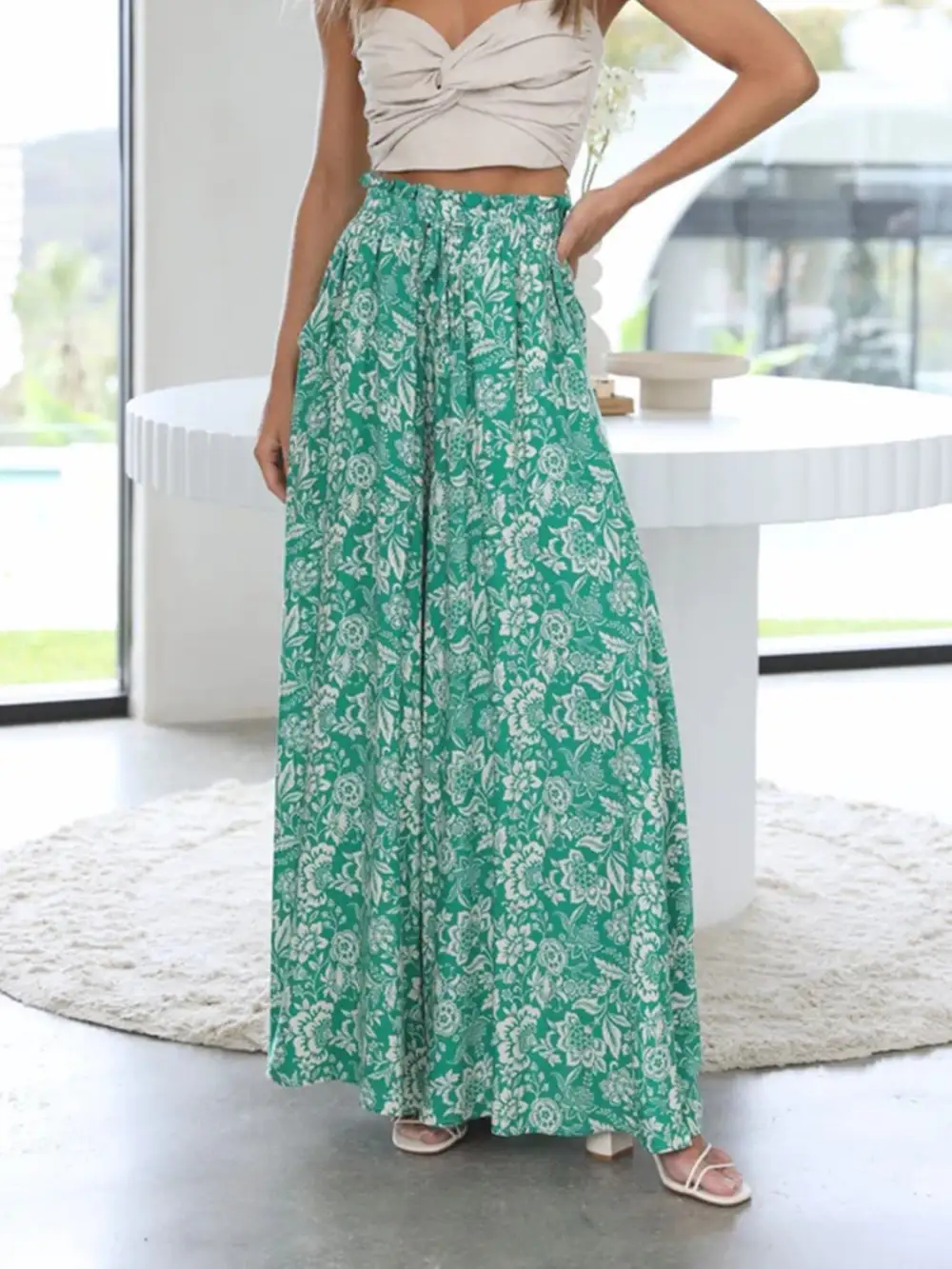 Printed Wide Leg Detail Pants
