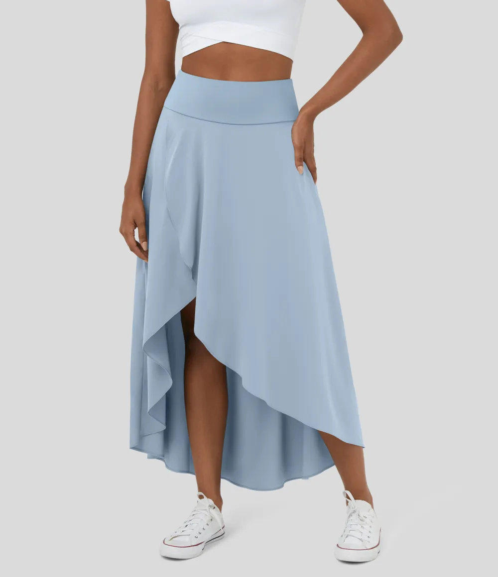 Breezeful High Waisted High Low Ruffle 2-in-1 Flowy Quick Dry Casual Regular Maxi Skirt