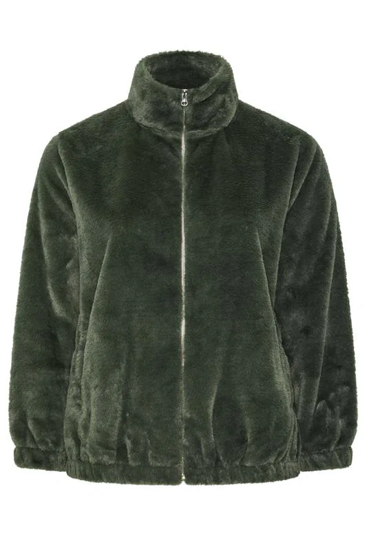 Khaki Green Funnel Neck Fleece detail 4