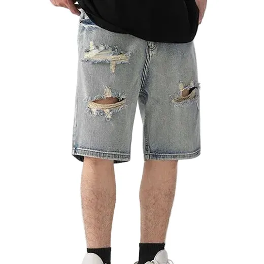 Relaxed Fit Ripped Washed Distressed Shorts
