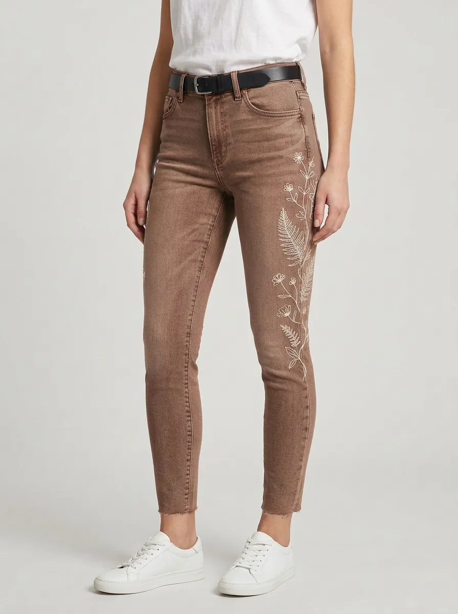 Women's Hudson Floral Botanical Embroidered Graphic Slim Jeans