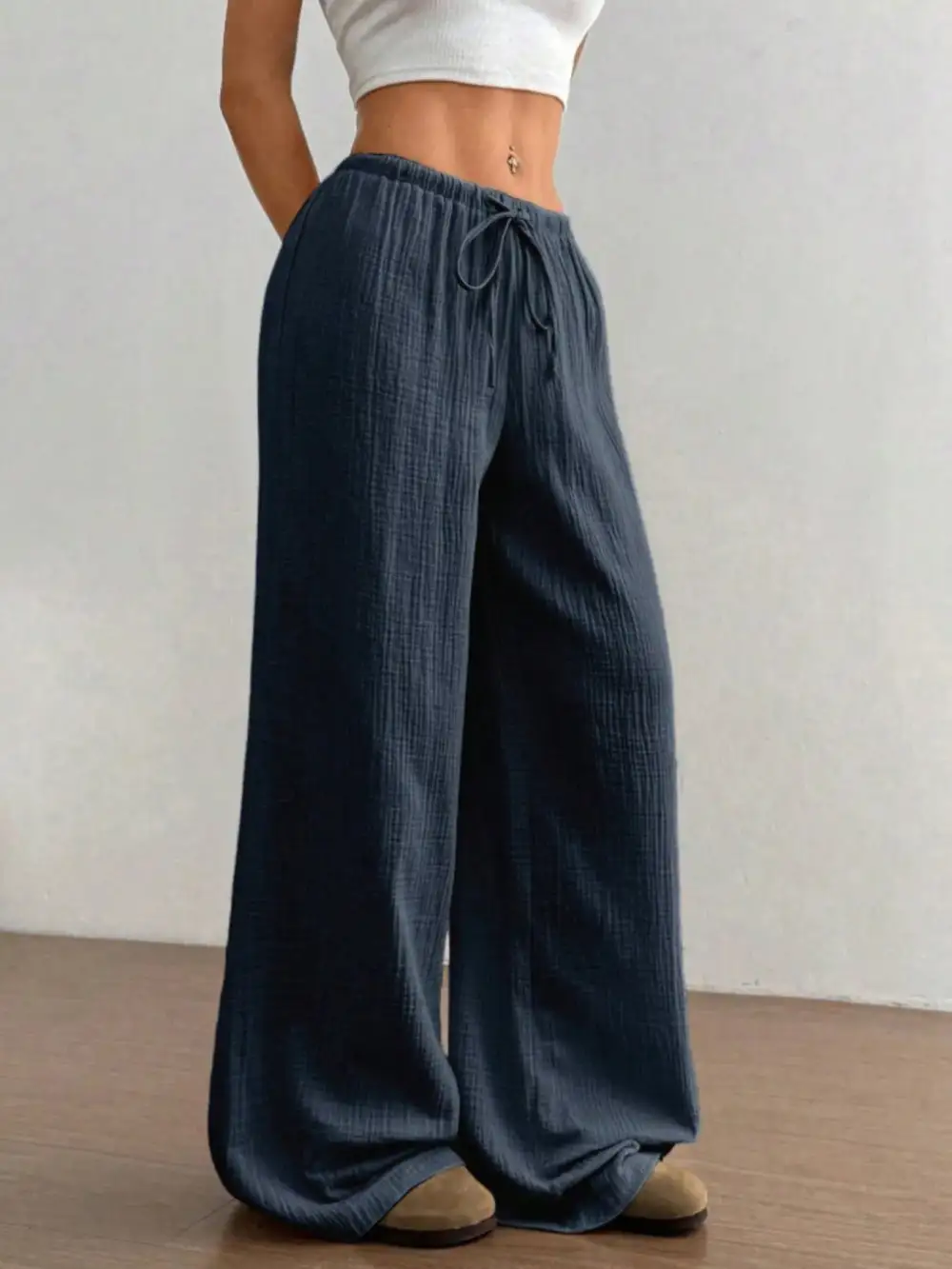 Polished Wide Leg Drawstring Pants