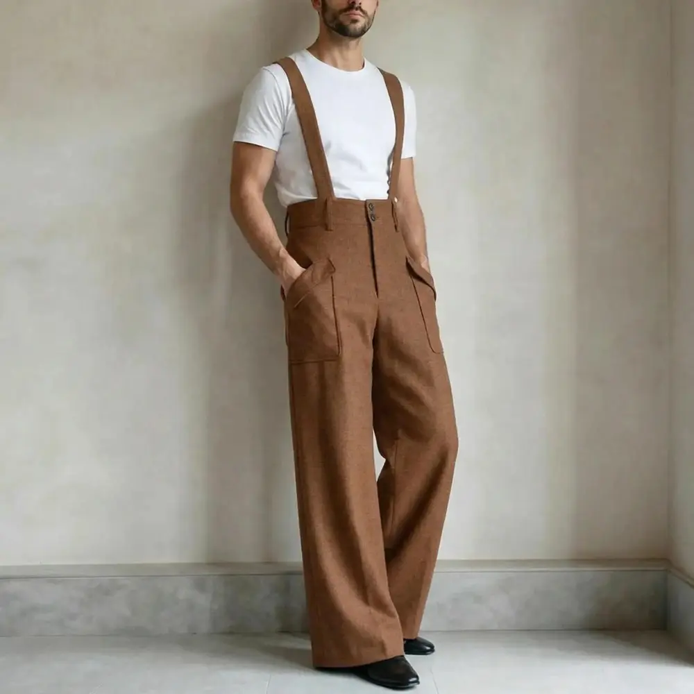 Men's Vintage Suspender Overalls High-Waisted Palazzo Jumpsuits
