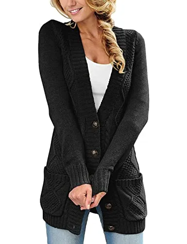Women Open Front Cardigan Sweater Button Down Knit Sweater Coat