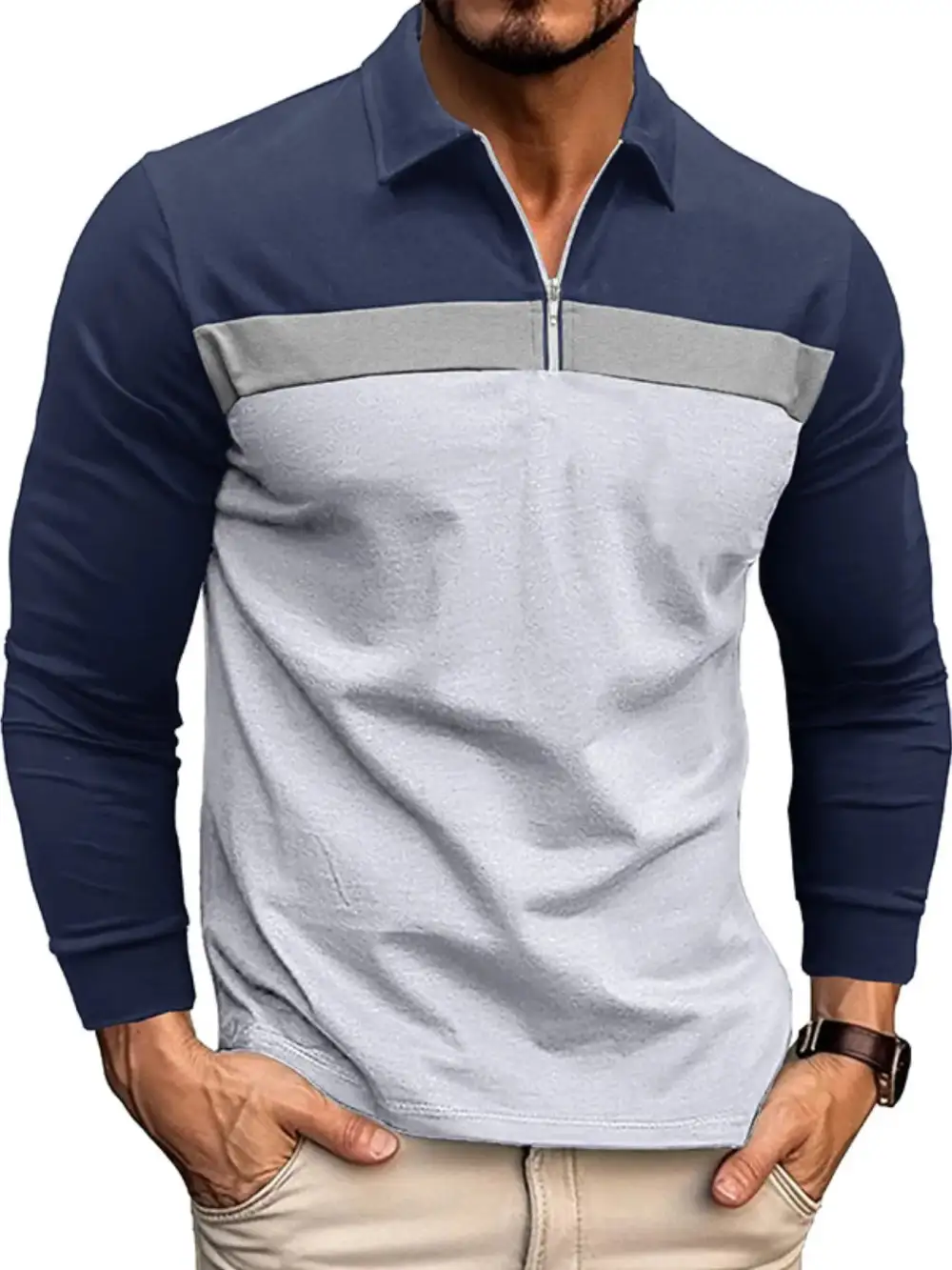 Textured Contrast Detail Collared Polo Shirt