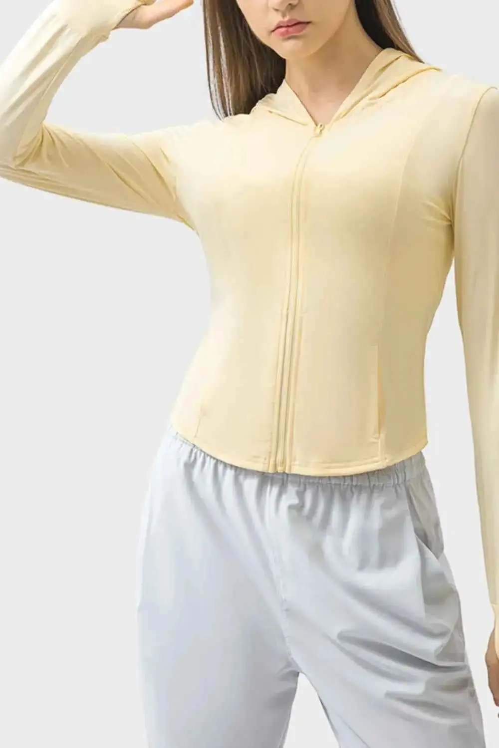 Pocketed Zip-Up Hooded Long Sleeve Active Outerwear