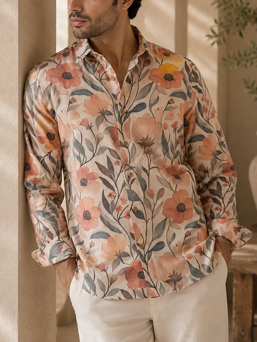 Textured Slim Fit Printed Men's Formal Shirt