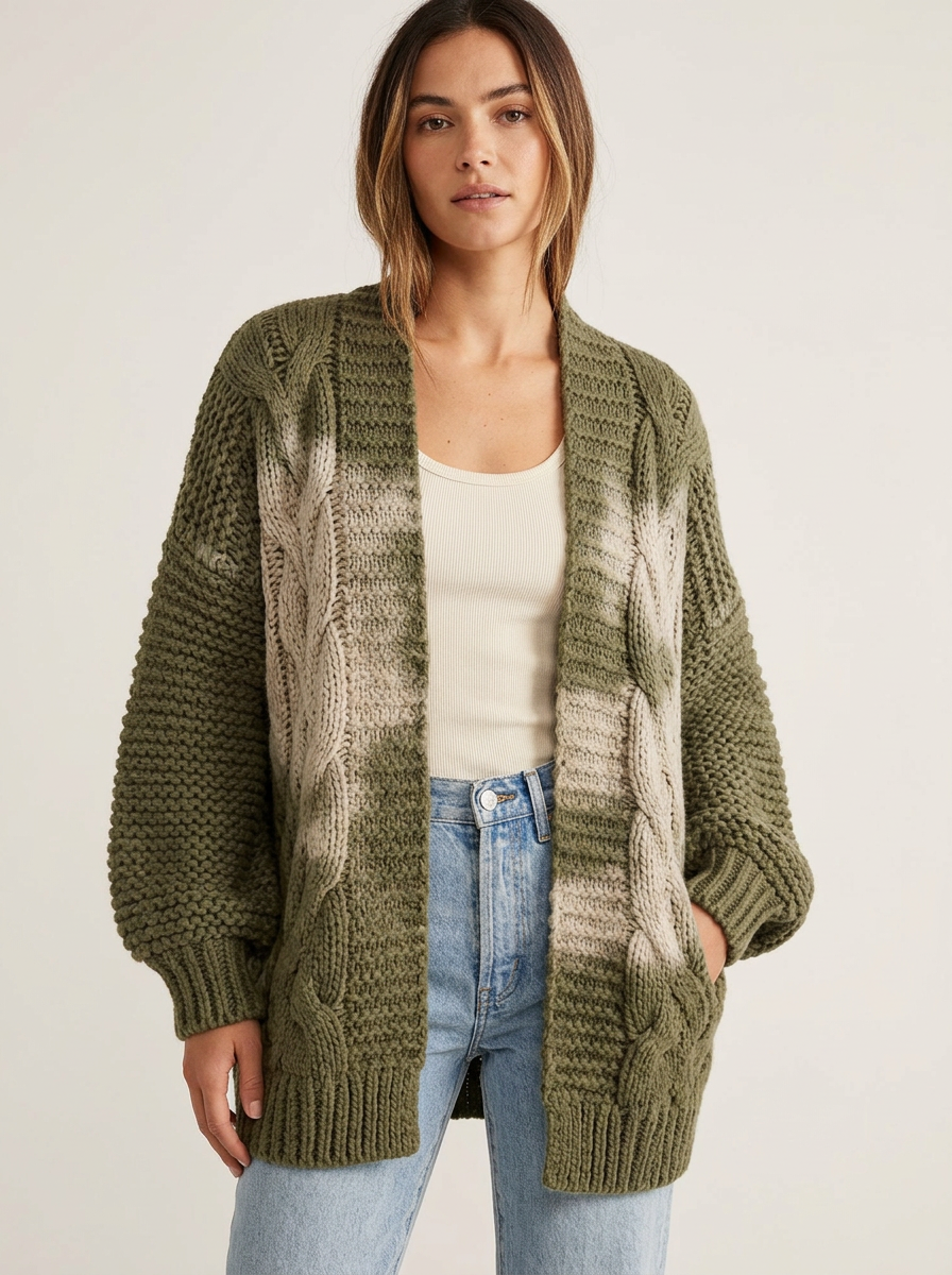 Women's Textured Cable Open Front Cardigan